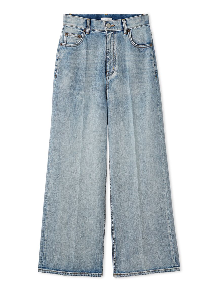 【ほぼ新品】【FRAY I.D】ハイウエストセンタープレスワイドデニムLBLU ハイウエストセンタープレスワイドデニム(ロングパンツ)｜パンツ｜FRAY