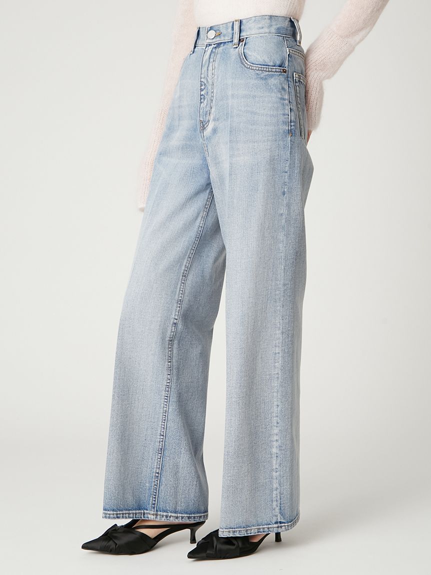 ハイウエストセンタープレスワイドデニム(ロングパンツ)｜パンツ