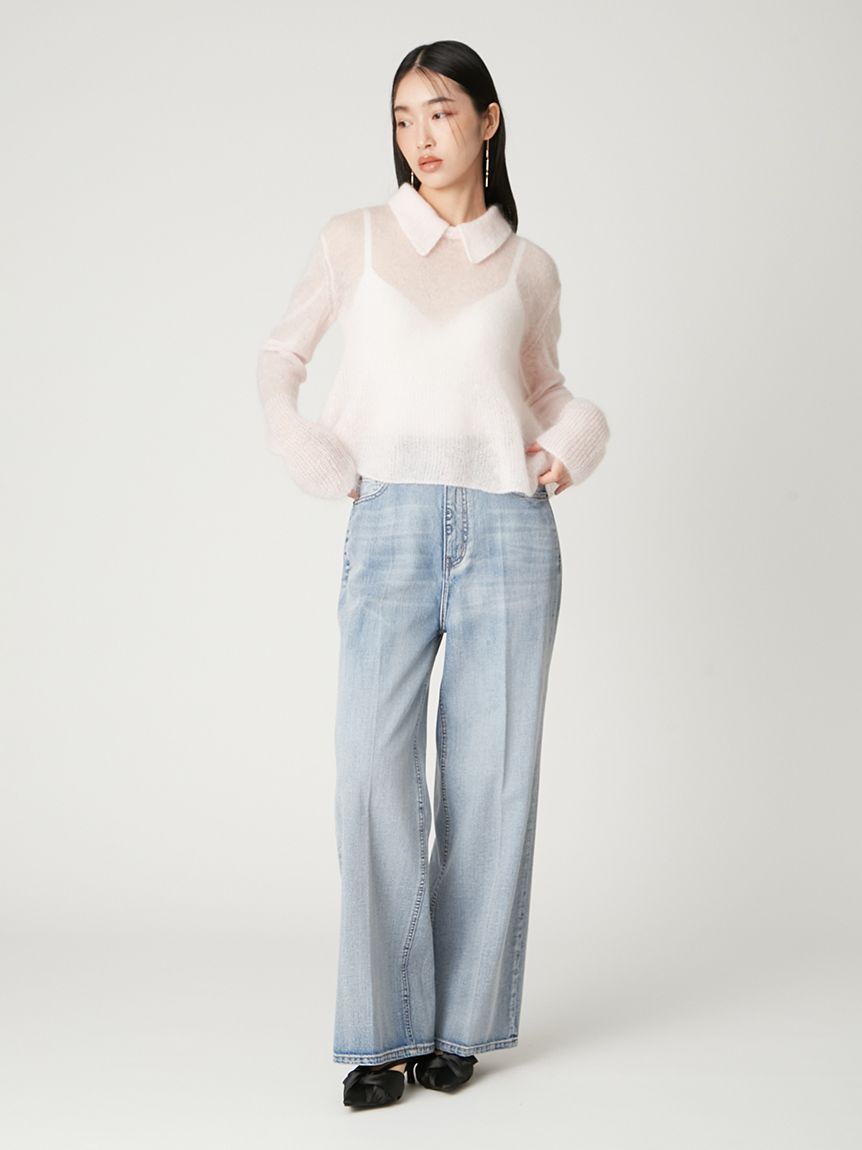 ハイウエストセンタープレスワイドデニム(ロングパンツ)｜パンツ