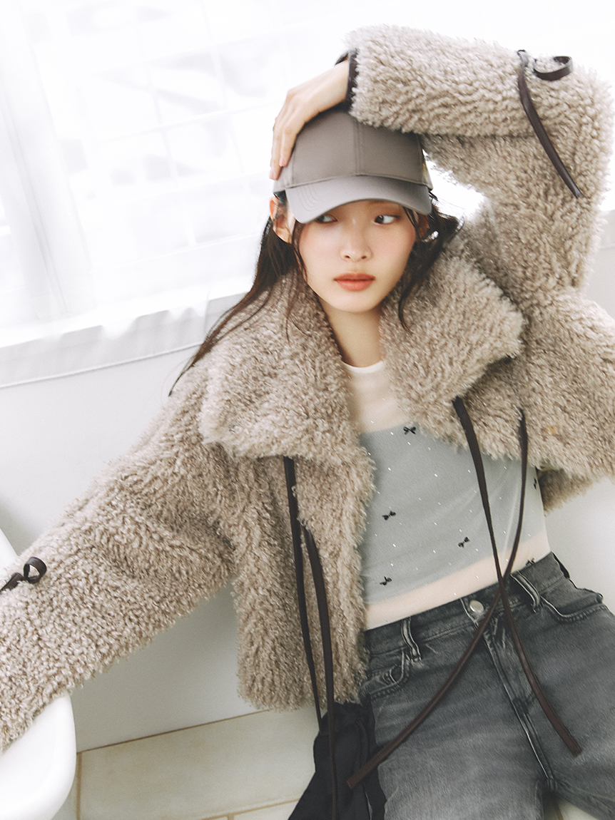 raさま【新品未使用】FRAY I.D リボンモチーフ　ワイドデニム　LBLU フレイ アイディー FRAY I.D リボンモチーフストレートワイドデニム