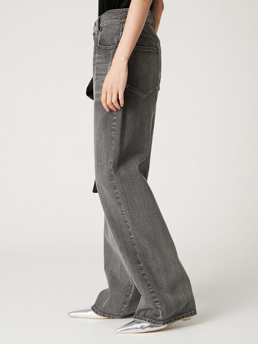 00サイズ】リボンモチーフストレートワイドデニム(デニムパンツ