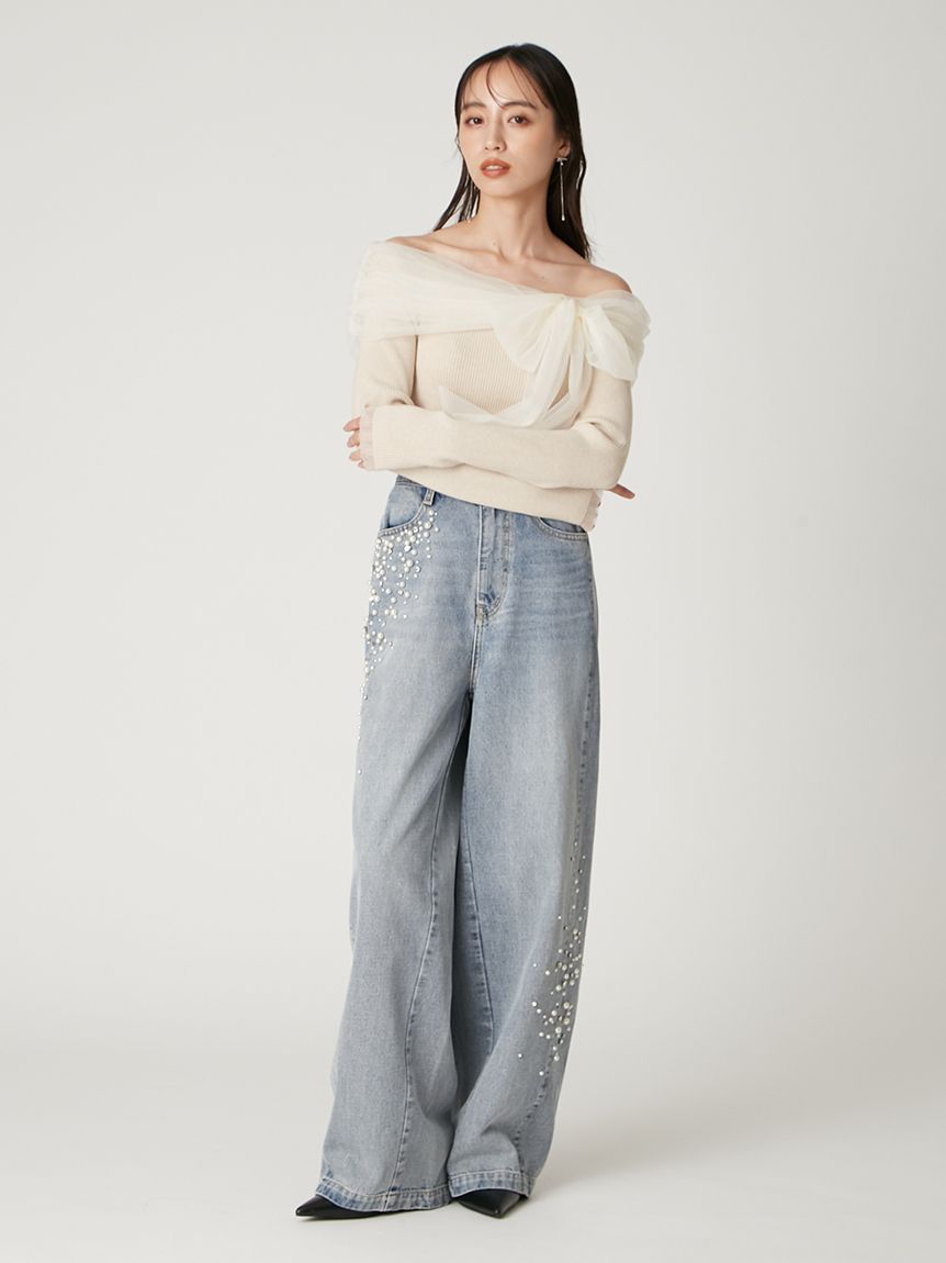 ハイウエストビジューデニム(ロングパンツ)｜パンツ｜FRAY I.D（フレイ