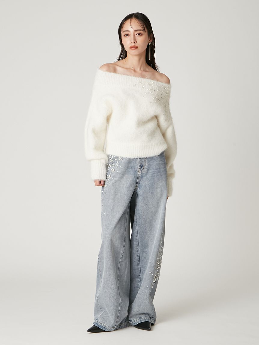 2ED アンリミテッド　停滞　1枚　プレイド ハイウエストビジューデニム(ロングパンツ)｜パンツ｜FRAY I.D（フレイ