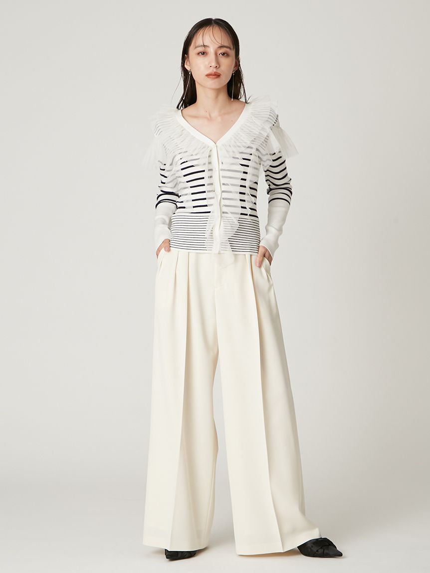 Dリングタックハイウエストパンツ／ウォッシャブル・防シワ(ロング