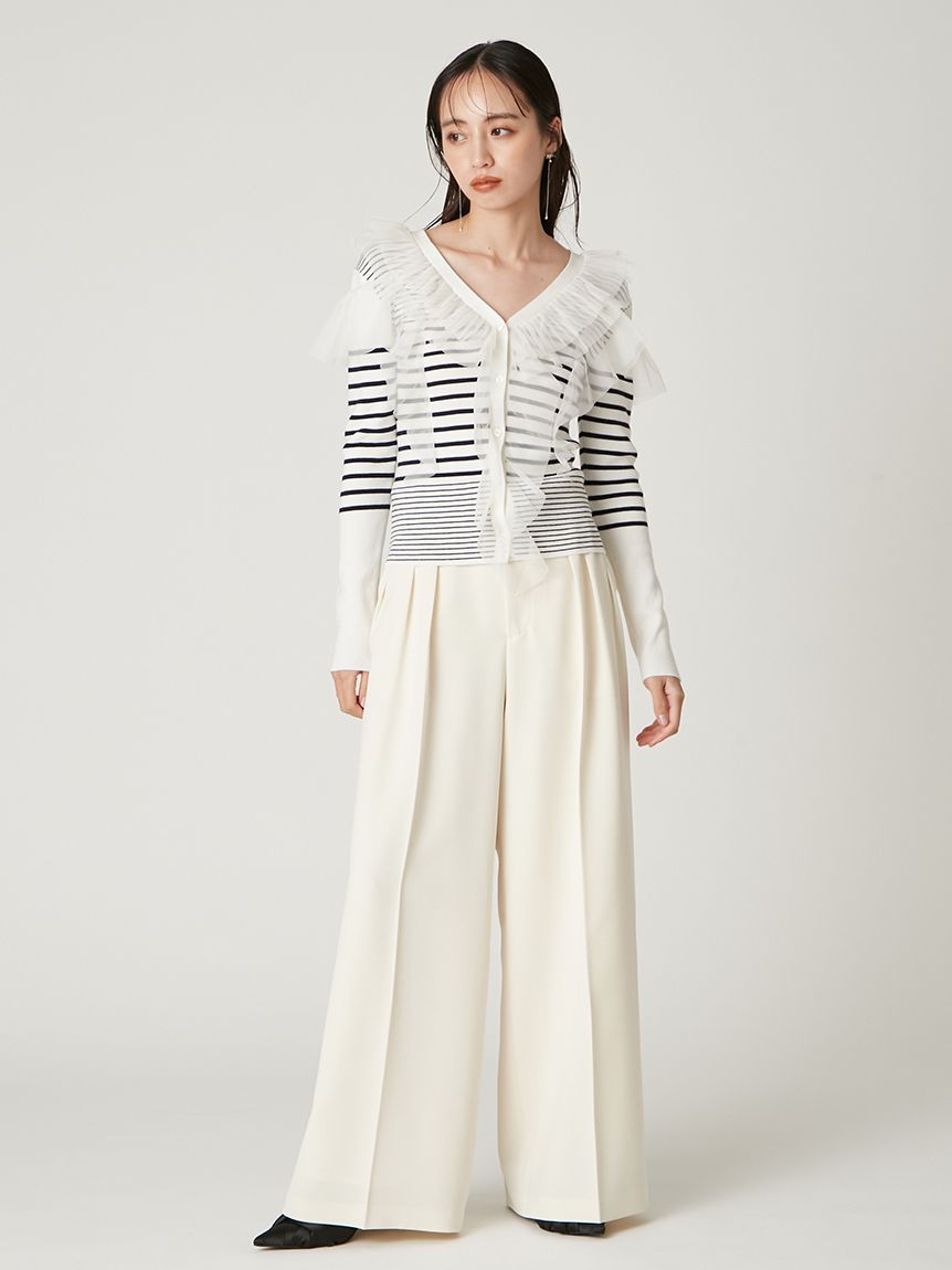 Dリングタックハイウエストパンツ／ウォッシャブル・防シワ(ロング