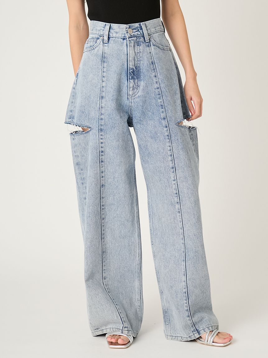 FRAY I.D カットアウトバレルデニムパンツ 00サイズあり】カットアウトバレルデニムパンツ(ロングパンツ)｜パンツ