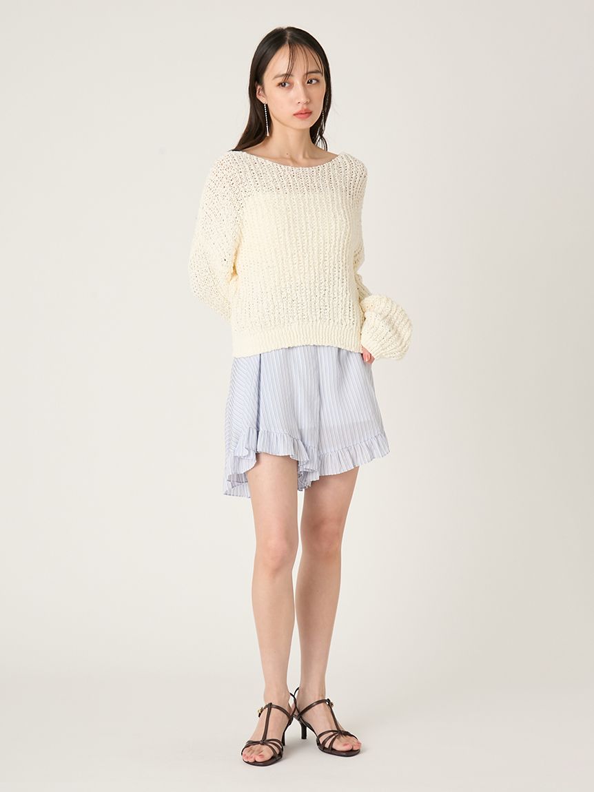 フリルヘムストライプショートパンツ(ショート・ハーフパンツ)｜パンツ