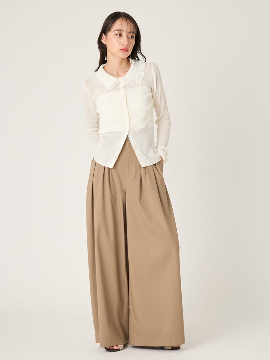 デザインタックワイドバギースラックス／ウォッシャブル(ロングパンツ