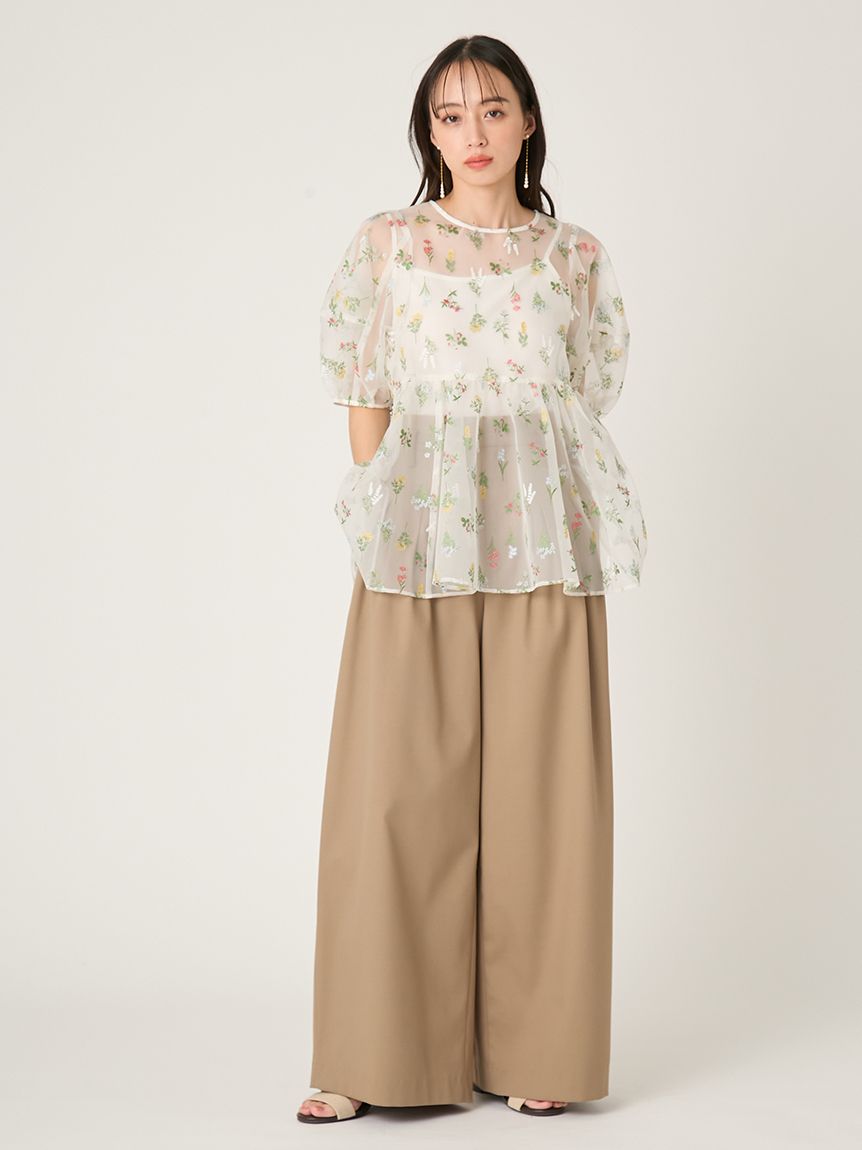 デザインタックワイドバギースラックス／ウォッシャブル(ロングパンツ