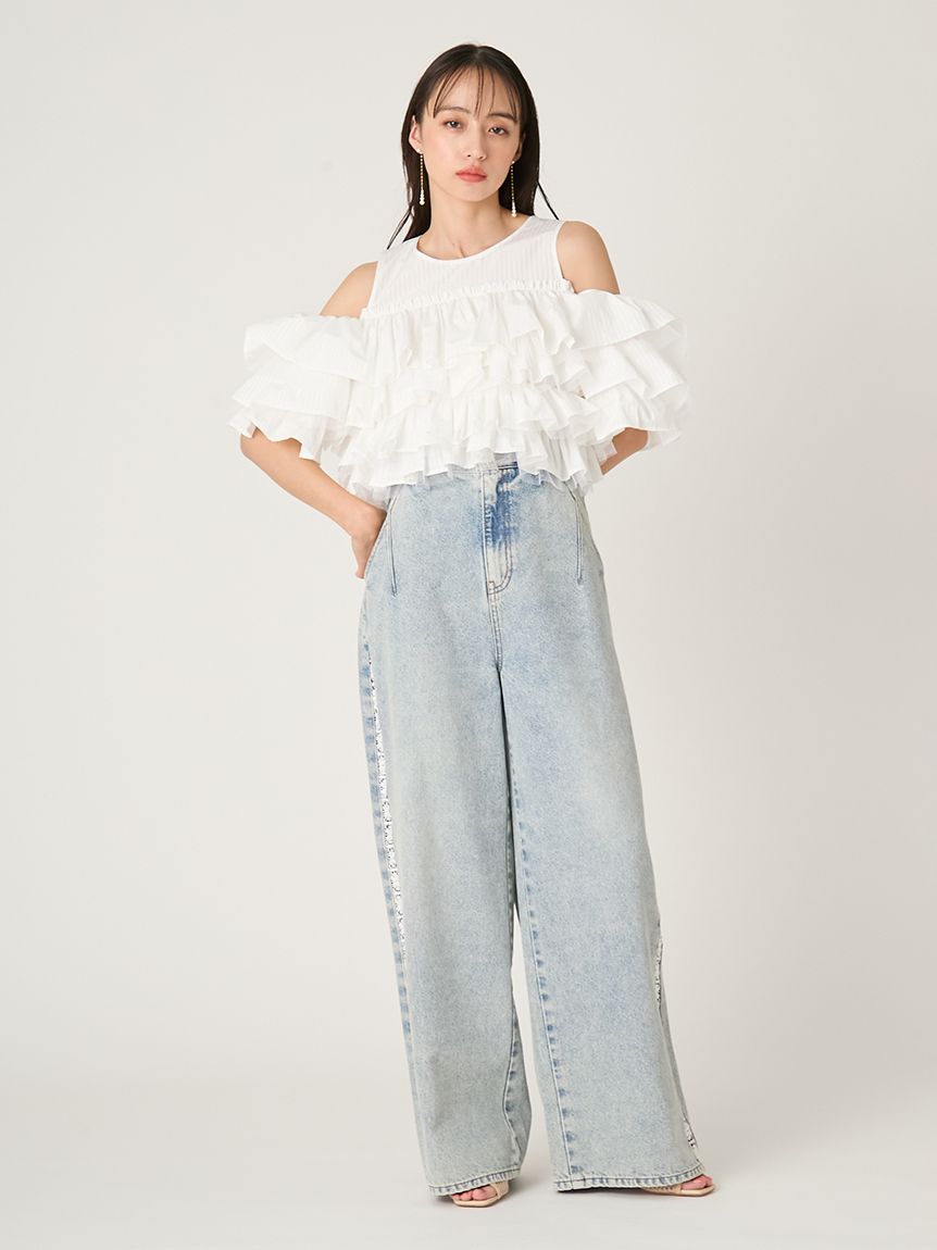 サイドラインワイドデニムパンツ FRAY I.D（フレイ アイディー） サイドラインワイドデニムパンツ(ロングパンツ)｜パンツ｜FRAY I.D