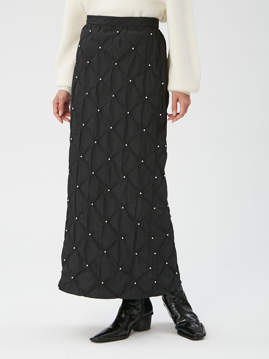 スモッキングジャガードパール刺繍スカート(ロングスカート)｜スカート
