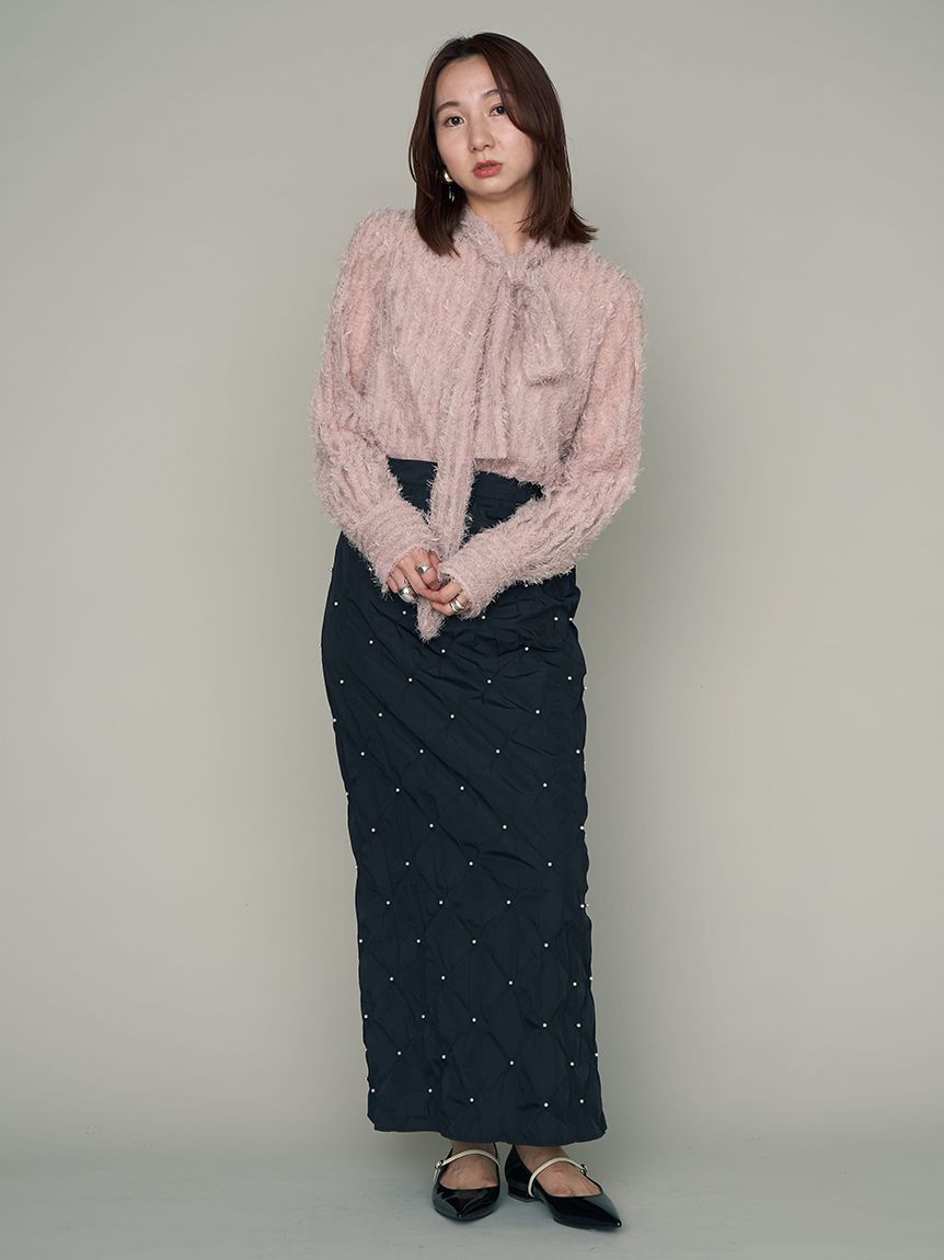 スモッキングジャガードパール刺繍スカート(ロングスカート)｜スカート