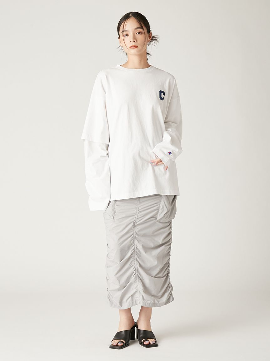 【Champion】シャーリングストレートスカート Champion】シャーリングストレートスカート(ロングスカート