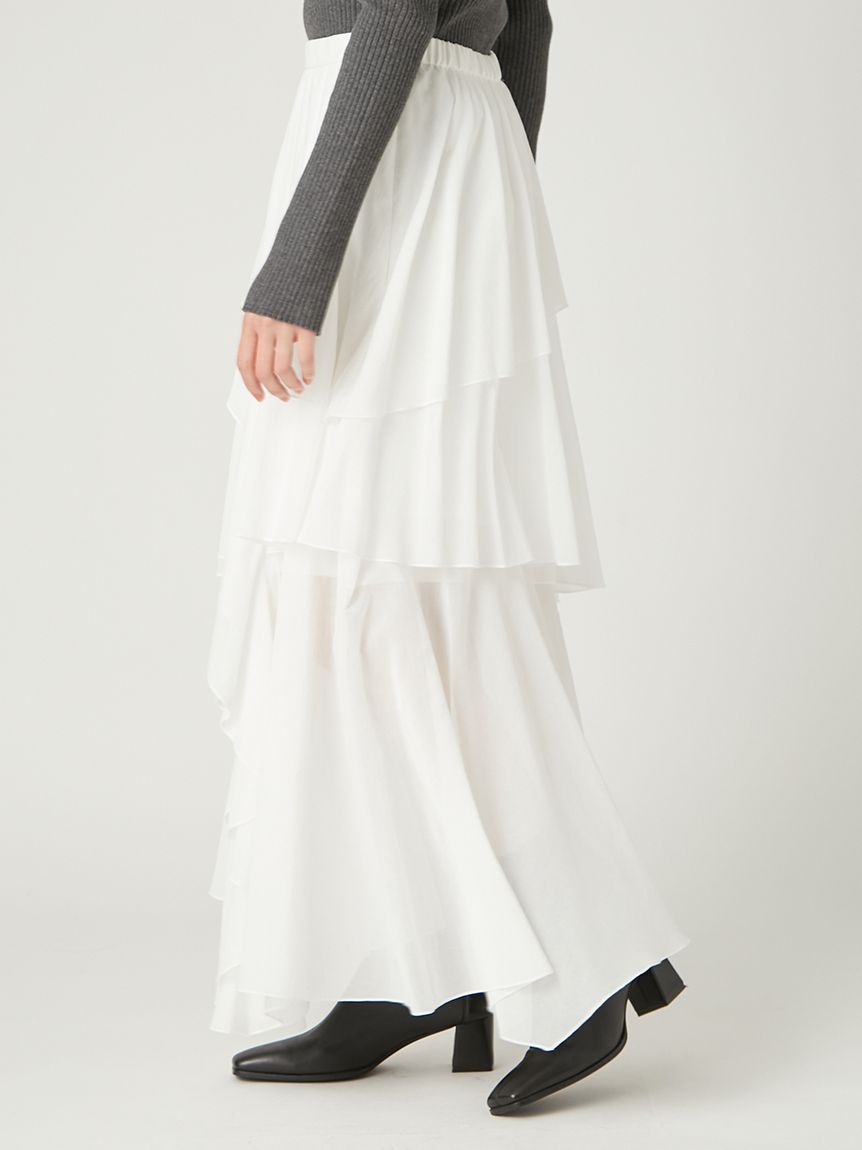 アシメフレアスリットティアードスカート(ロングスカート
