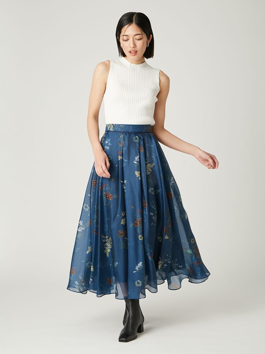 新品タグ付き マディソンブルー フレアロングスカート バックロゴプリント MADISON BLUE マディソンブルー *バックサテンフレアスカート*01