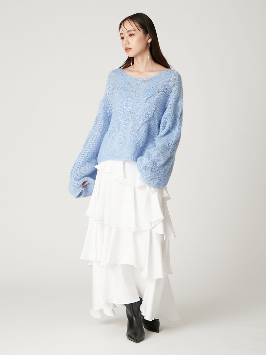 サテンランダムティアードスカート(ロングスカート)｜スカート