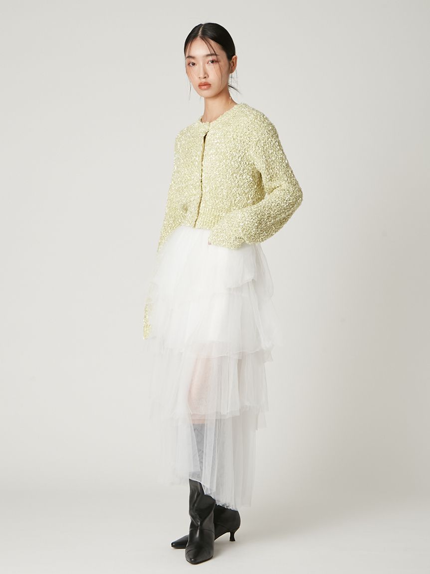 ホイップチュールティアードスカート　シロ　スフレアシメチュール　グレー チュールアシメティアードスカート(ロングスカート)｜スカート｜FRAY