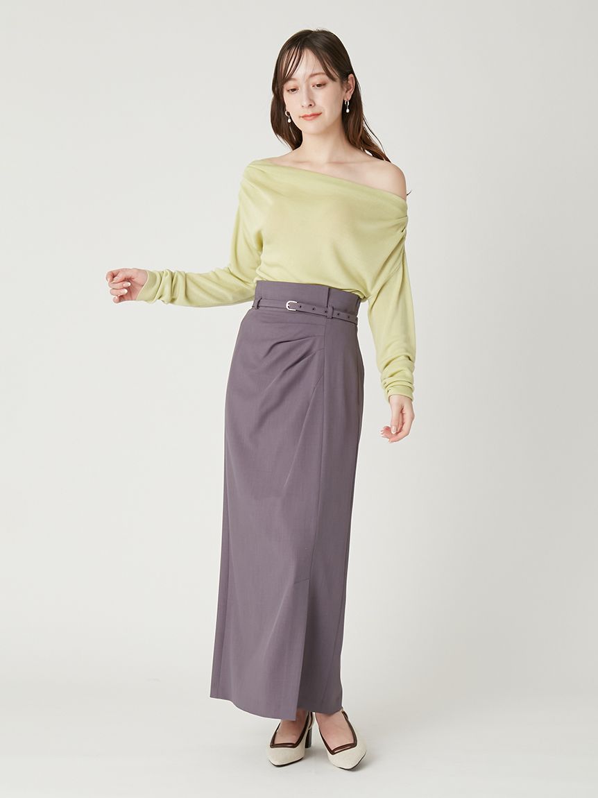 ベルト付きタックデザインストレートスカート(ロングスカート