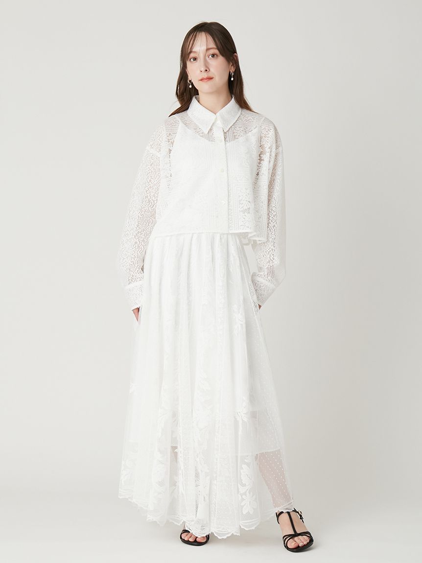 ZARAＺＷツイードレース風ホワイトロングスカート ショッピングゴー shoppinggo レース スカート レディース かわいい A