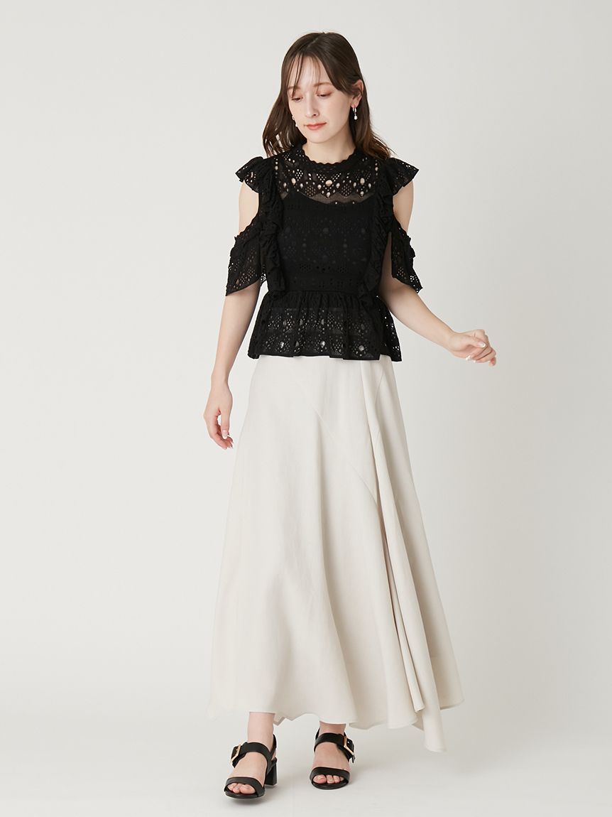 【限定値下げ】 FLAREUP アシンメトリックドレープロングスカート Tarik Ediz 52034 Dress - Peaches Boutique