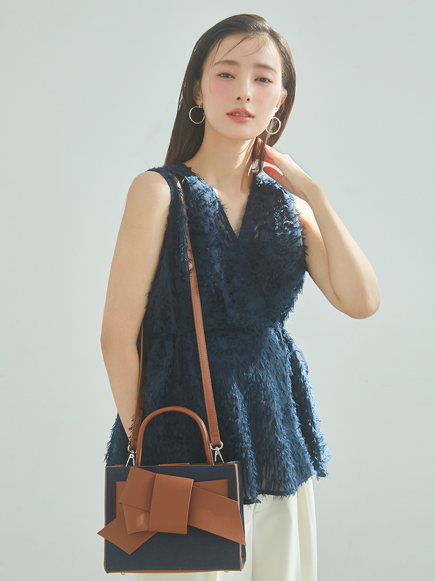 LIMITED】【ルエル】デニム風リボンミドルバッグ(ハンドバッグ