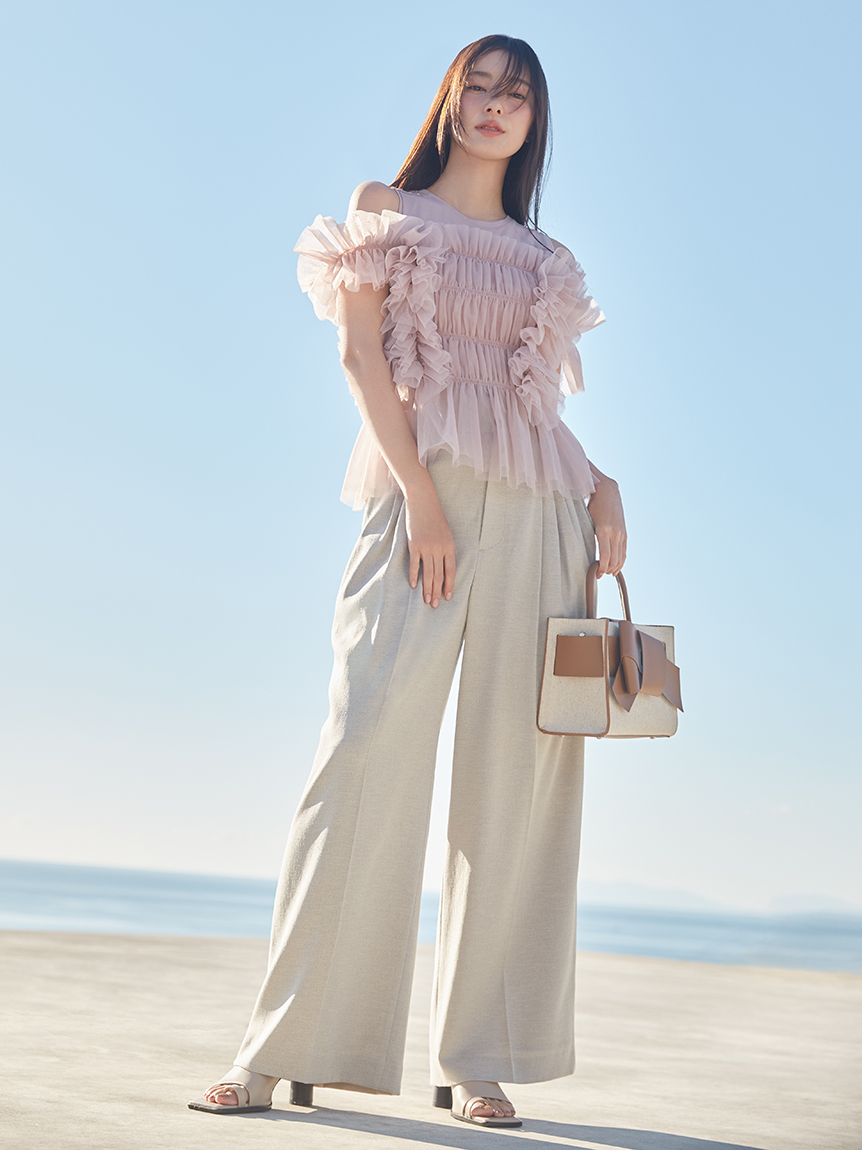 LIMITED】【ルエル】デニム風リボンミドルバッグ(ハンドバッグ