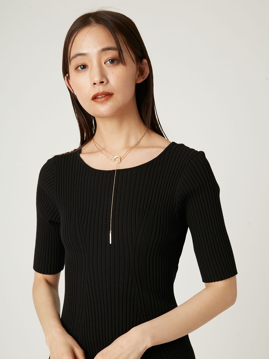 バックサテンリボンニットワンピース(マキシ・ロングワンピース
