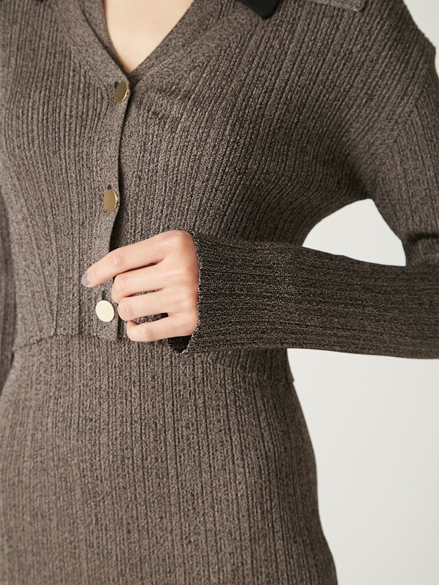 No.847 FILA 秋色キャメルのチェックプリーツワンピース☆XL☆ ポロカラーアンサンブルリブニットワンピース(マキシ・ロング