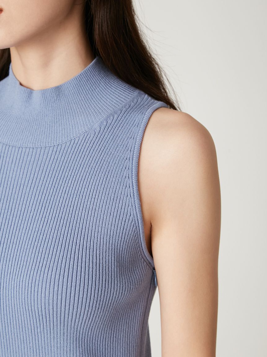 【極美品】FRAY I.D 半袖ニットロングワンピース 青 フリーサイズ シアーリブノースリニットコンビフレアワンピース(マキシ