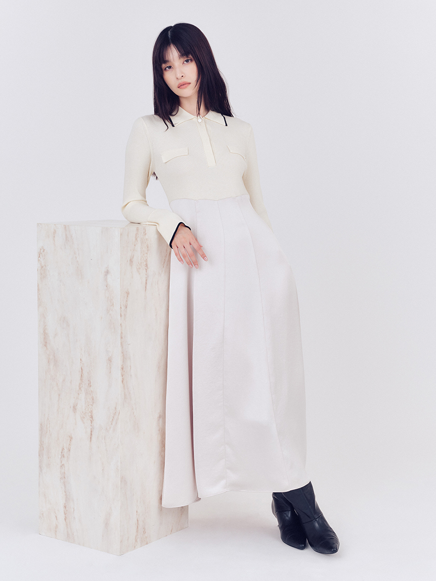 FRAY I.D オープンポロカラーニットワンピース オープンポロカラーニットワンピース(マキシ・ロングワンピース