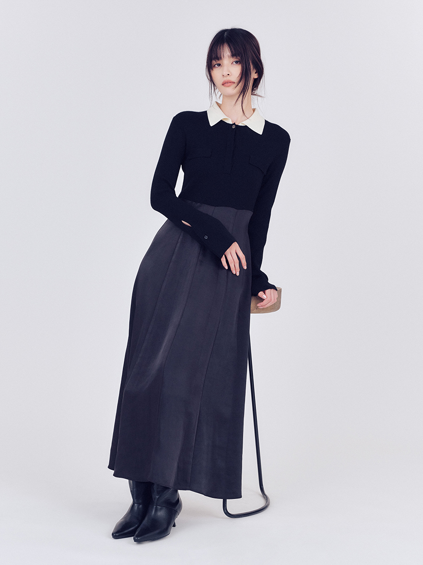 FRAY I.D オープンポロカラーニットワンピース オープンポロカラーニットワンピース(マキシ・ロングワンピース