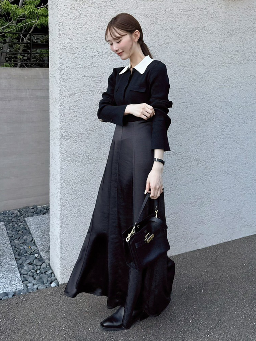 オープンポロカラーニットワンピース(マキシ・ロングワンピース