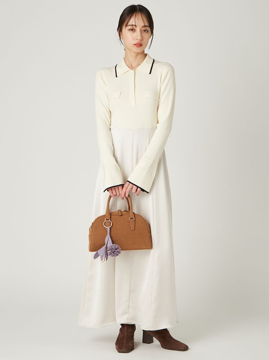 オープンポロカラーニットワンピース(マキシ・ロングワンピース