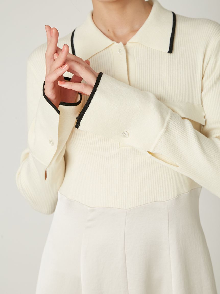 オープンポロカラーニットワンピース(マキシ・ロングワンピース