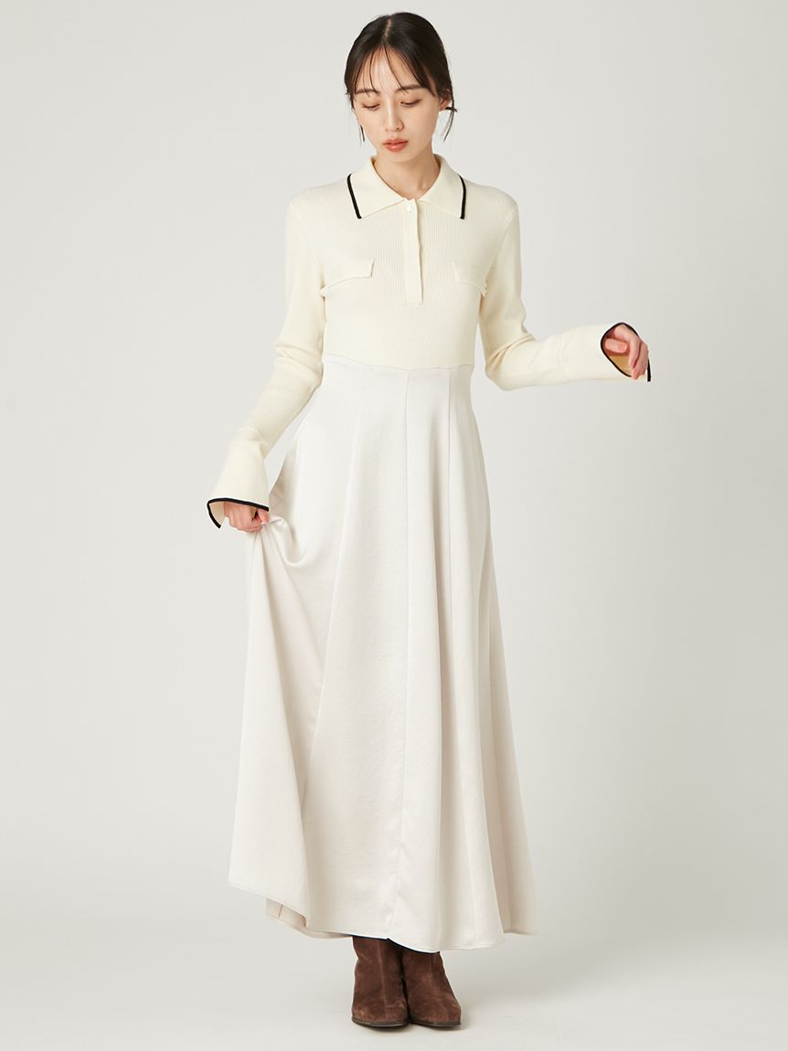 オープンポロカラーニットワンピース(マキシ・ロングワンピース