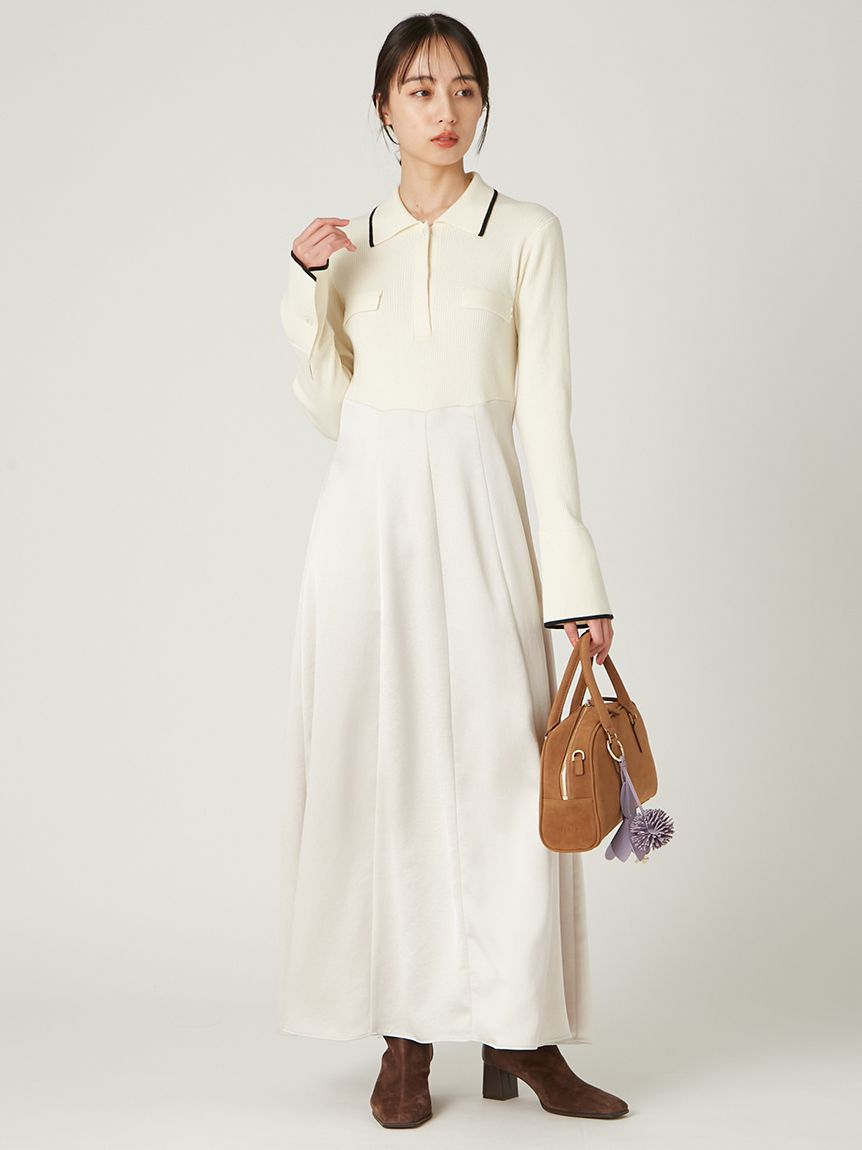 FRAY I.D オープンポロカラーニットワンピース オープンポロカラーニットワンピース(マキシ・ロングワンピース