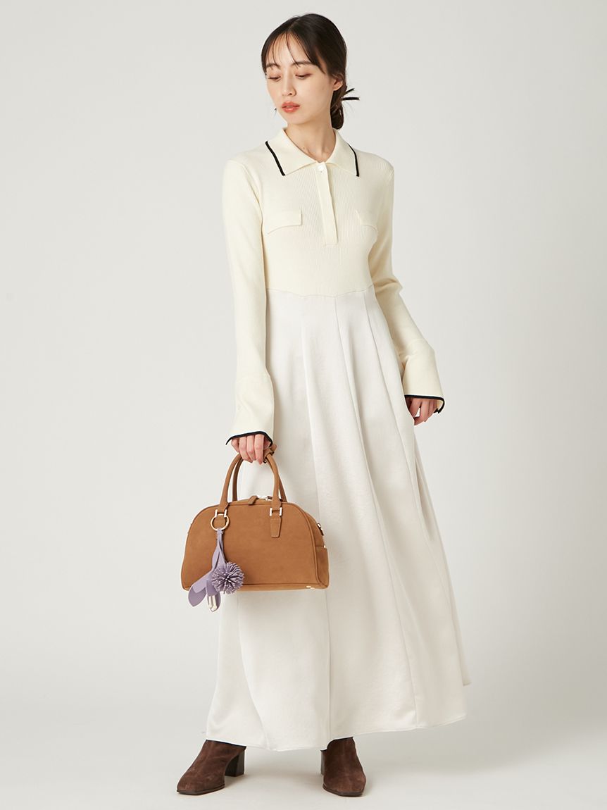 オープンポロカラーニットワンピース(マキシ・ロングワンピース