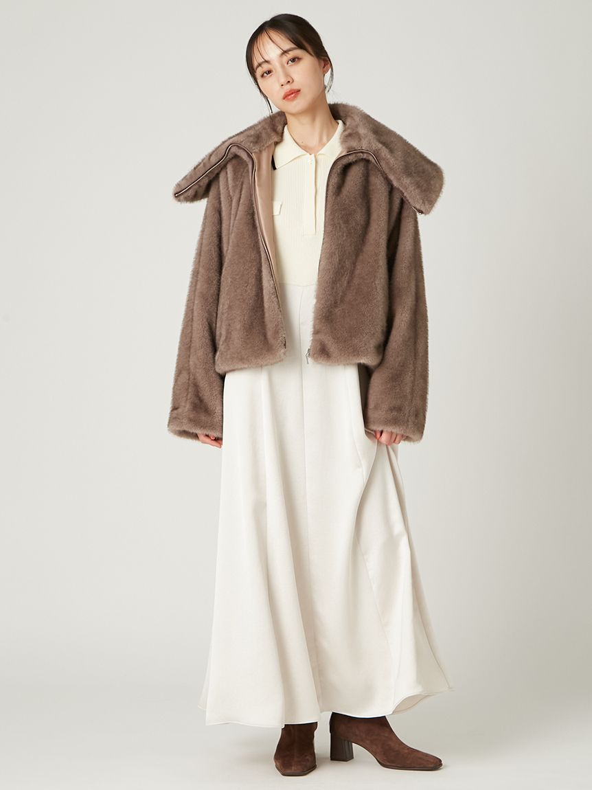 オープンポロカラーニットワンピース(マキシ・ロングワンピース