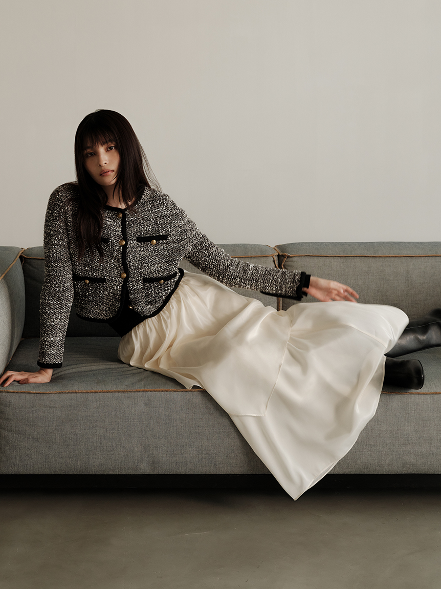 完売品✨ナゴンスタンス　ドッキングワンピース　レイヤード風　日本製　M WEB限定】片畦ニットソーレイヤード風ドッキングワンピース