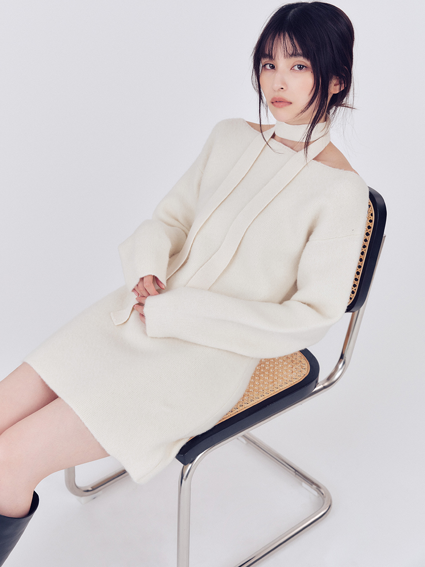 エターナリーブレイズ EB ニットワンピース rienda | 千鳥柄バックリボンフレアニットワンピース