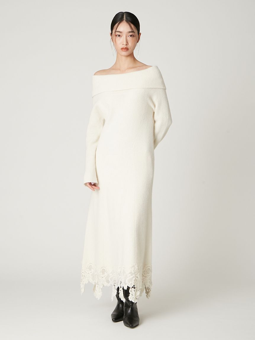 フォックスウールレースヘムワンピース(ニットワンピース)｜ワンピース