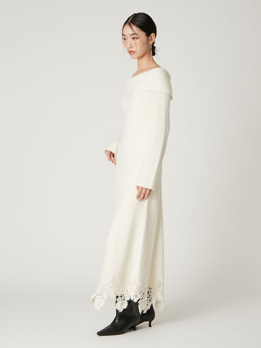 フォックスウールレースヘムワンピース(ニットワンピース)｜ワンピース
