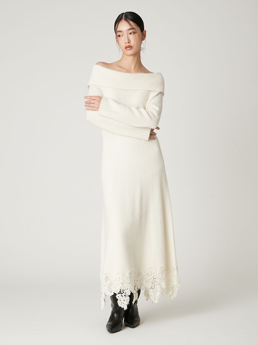 フォックスウールレースヘムワンピース(ニットワンピース)｜ワンピース