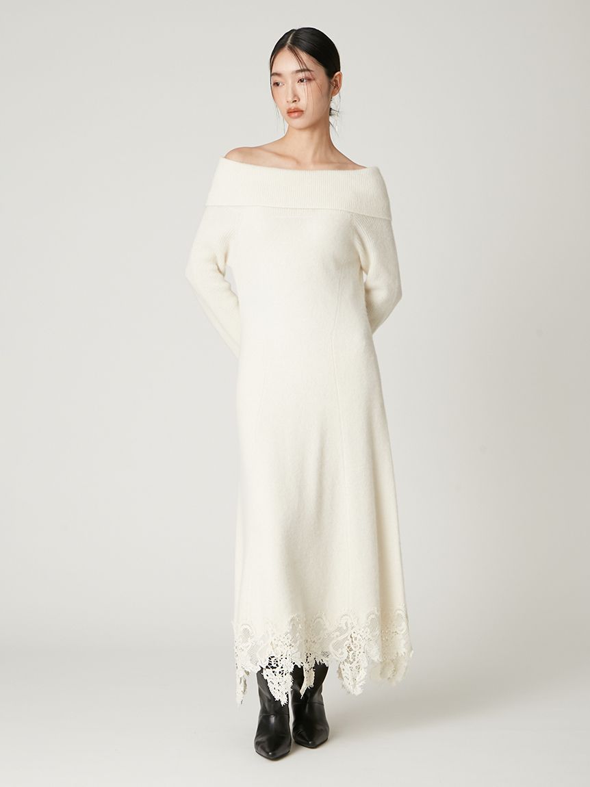 フォックスウールレースヘムワンピース(ニットワンピース)｜ワンピース