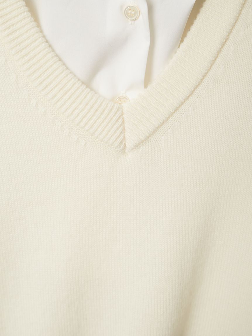 美品FRAY I.Dフレイ アイディーレイヤードシャツカラーウールワンピース レイヤードシャツカラーウールワンピース(ニットワンピース