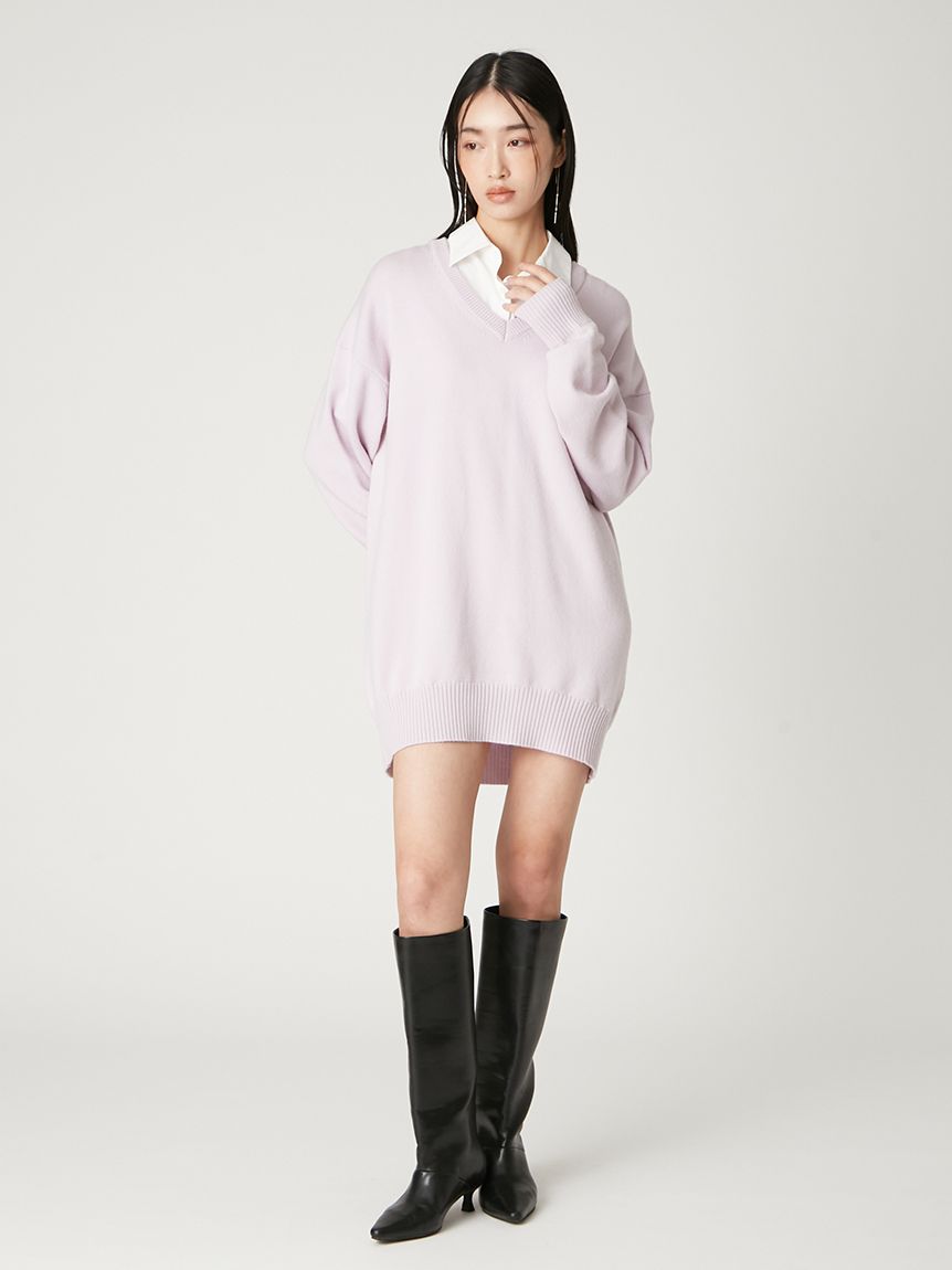 美品FRAY I.Dフレイ アイディーレイヤードシャツカラーウールワンピース レイヤードシャツカラーウールワンピース(ニットワンピース