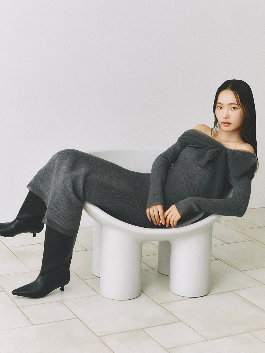 新品　FRAY I.D オフショルリボン　ワンピース FRAY I.D ワンピース 3wayリボンオフショルニットワンピース