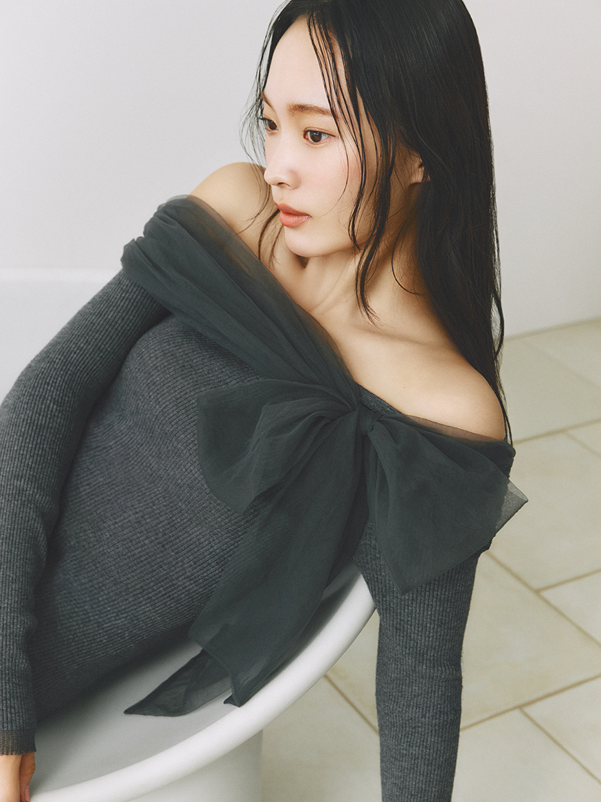 3wayリボンオフショルニットワンピース(マキシ・ロング