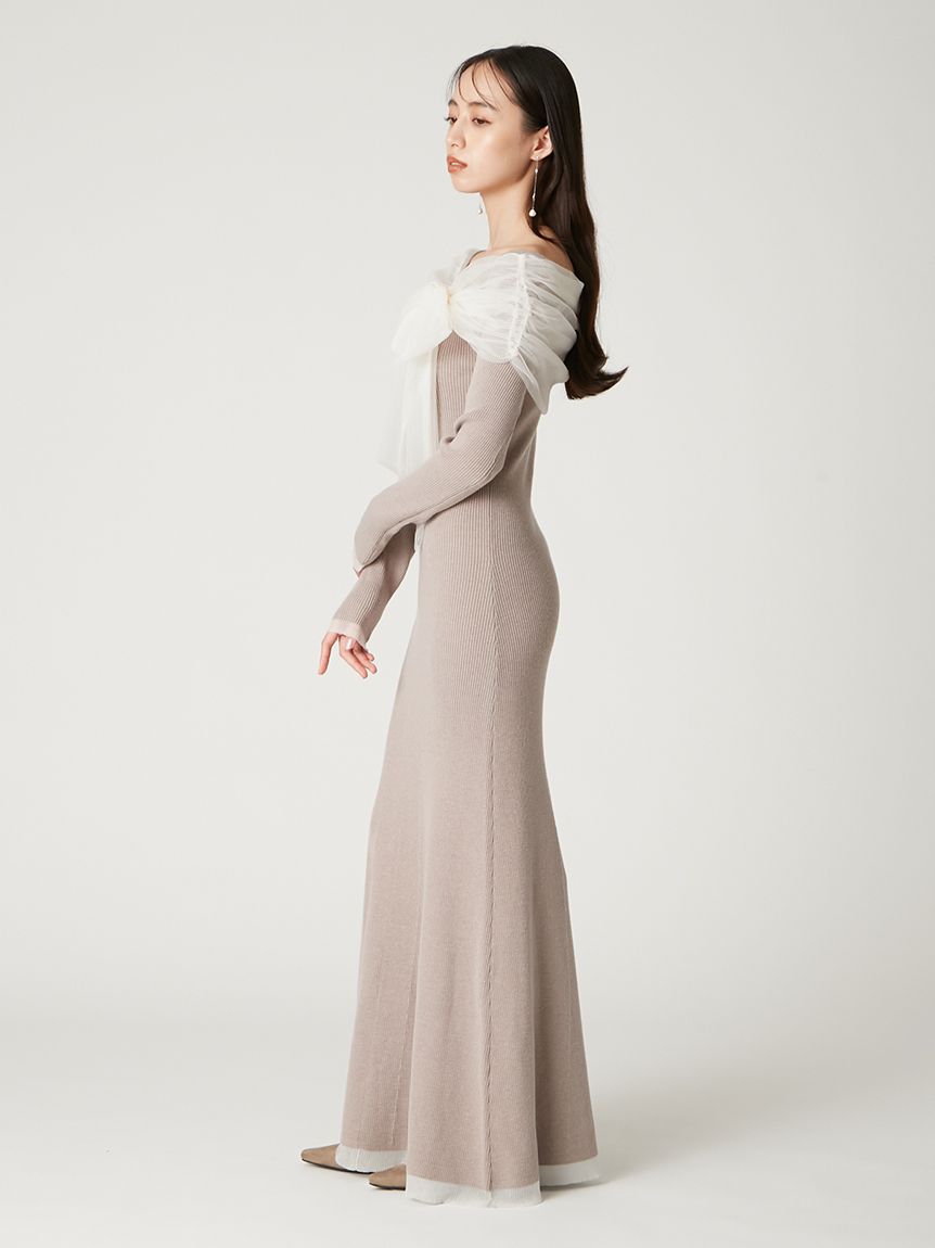 3wayリボンオフショルニットワンピース(マキシ・ロング