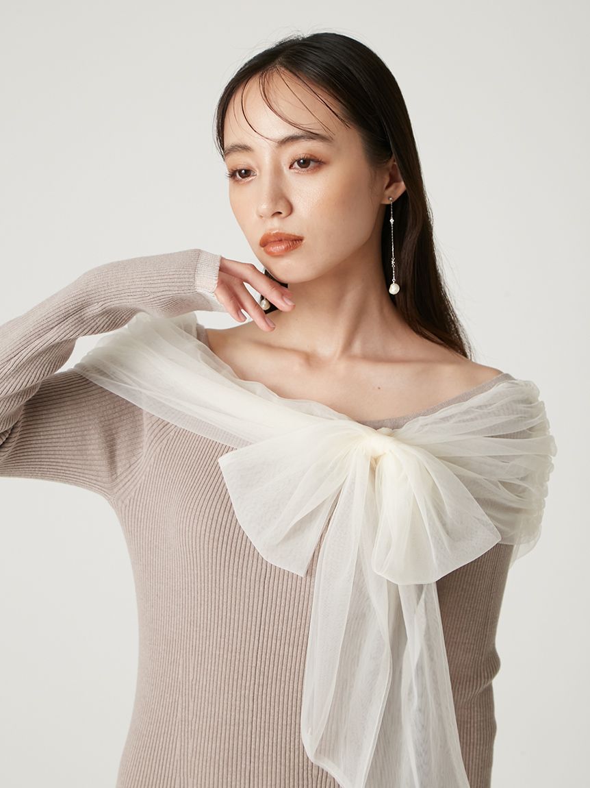 shushutong フレアリボンワンピ オフショル shushutong フレアリボン